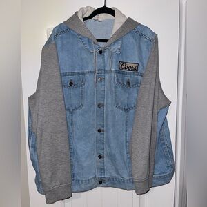 XX-Large Mens Coors Denim Fleece Jacket Hoodie Beer Patch Emblem Brewery Coat